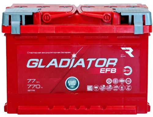 Аккумулятор GLADIATOR EFB 77 R+ (незначительное повреждение корпуса)