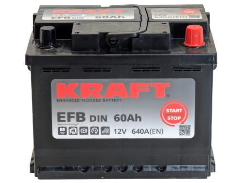 Фото Аккумулятор KRAFT EFB 60 Ач, 640 А, 12 v, Обратная R+ (0), DIN L2, B13