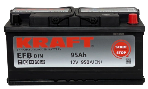 Фото Аккумулятор KRAFT EFB 95 Ач, 9500 А, 12 v, Обратная R+ (0), DIN LB5