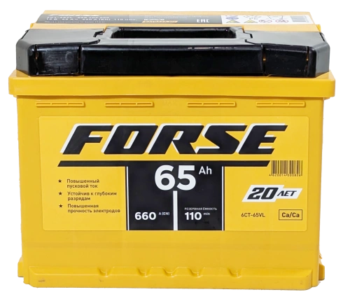 Фото Аккумулятор FORSE 65 Ач, 660 А, 12 v, Прямая (L+), DIN L2, B13
