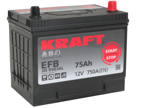 Аккумулятор KRAFT EFB Asia 75 R+