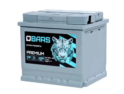 Фото Аккумулятор BARS Premium 50 Ач, 450 А, 12 v, Обратная R+ (0), DIN L1, B13