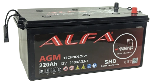 Аккумулятор ALFA AGM 220 Ач, 1400 А, 12 v, Обратная L+ (3) euro, D6 (C), B00 фото
