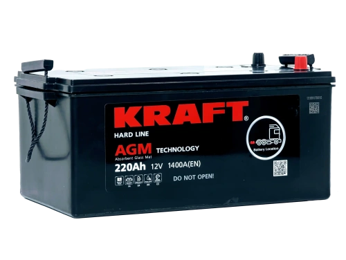 Аккумулятор KRAFT AGM 220 Ач, 1400 А, 12 v, Обратная L+ (3) euro, D6 (C), B00 фото