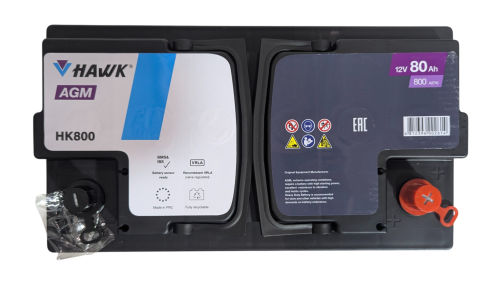 Фото Аккумулятор HAWK 80 Ач, 800 А, 12 v, Обратная R+ (0), DIN L4, B13