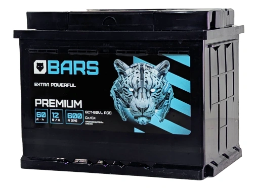 Фото Аккумулятор BARS Premium 60 Ач, 600 А, 12 v, Обратная R+ (0), DIN L2, B13