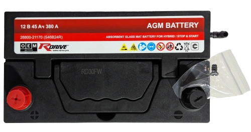 Фото Аккумулятор RDrive AGM Asia 45Ач, 380 А, Прямая L+ (1), JIS B24, B00