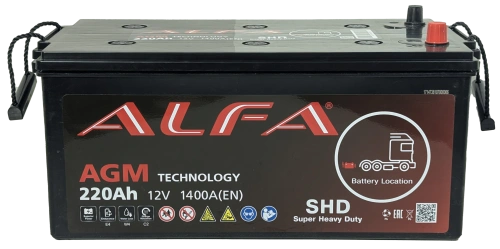 Аккумулятор ALFA AGM 220 Ач, 1400 А, 12 v, Обратная L+ (3) euro, D6 (C), B00 фото