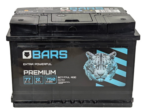 Фото Аккумулятор BARS Premium 77 Ач, 750 А, 12 v, Обратная R+ (0), DIN L3, B13