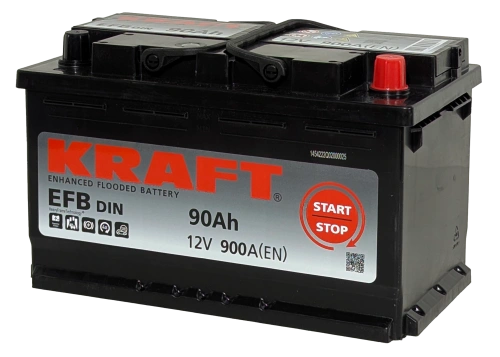 Фото Аккумулятор KRAFT EFB 90 Ач, 900 А, 12 v, Обратная R+ (0), DIN L4, B13
