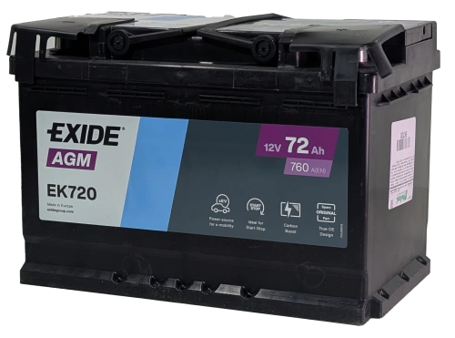 Фото Аккумулятор EXIDE AGM 72 Ач, 760 А, 12 v, Обратная R+ (0), DIN L3, B13