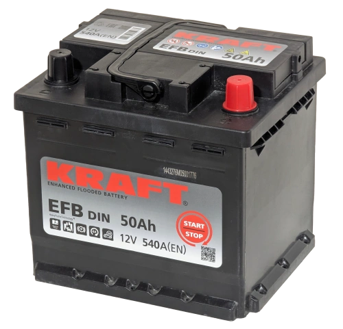 Фото Аккумулятор KRAFT EFB 50 Ач, 540 А, 12 v, Обратная R+ (0), DIN L1