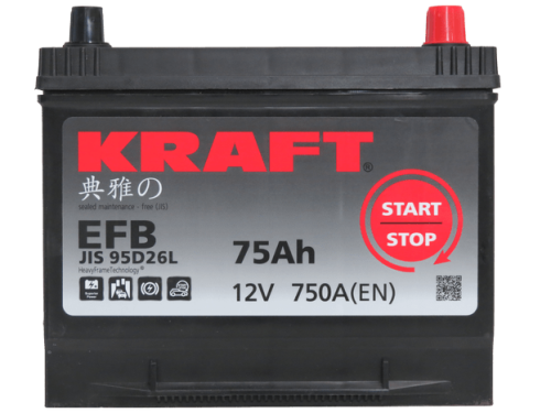 Аккумулятор KRAFT EFB Asia 75 R+