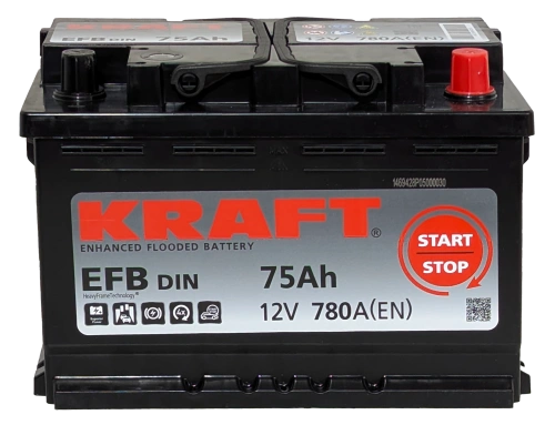 Фото Аккумулятор KRAFT EFB 75 Ач, 780 А, 12 v, Обратная R+ (0), DIN L3