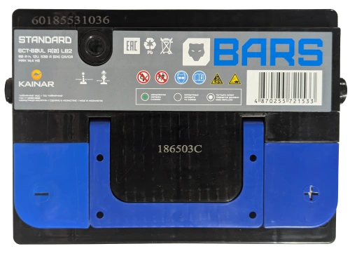 Фото Аккумулятор BARS 60 Ач, 530 А, 12 v, Обратная R+ (0), DIN LB2, B13