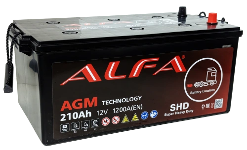 Аккумулятор ALFA AGM 210 Ач, 1200 А, 12 v, Обратная L+ (3) euro, D6 (C), B00 фото