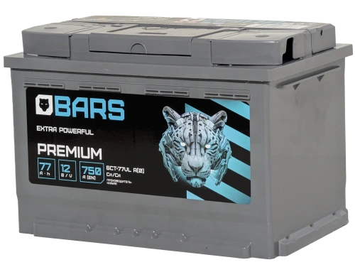 Фото Аккумулятор BARS Premium 77 Ач, 750 А, 12 v, Обратная R+ (0), DIN L3, B13
