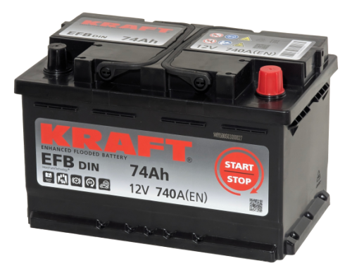 Фото Аккумулятор KRAFT EFB 74 Ач, 740 А, 12 v, Обратная R+ (0), DIN LB3