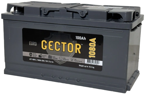 Фото Аккумулятор GECTOR (АЗ им. Н.М. Игнатьева - АКОМ) 100 Ач, 1080 А, 12 v, Обратная R+, DIN L5