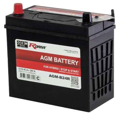 Фото Аккумулятор RDrive AGM Asia 45Ач, 380 А, Прямая L+ (1), JIS B24, B00