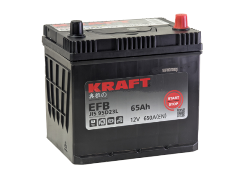 Фото Аккумулятор KRAFT EFB Asia 65 Ач, 650 А, 12 v, Обратная R+ (0), JIS D23, B00
