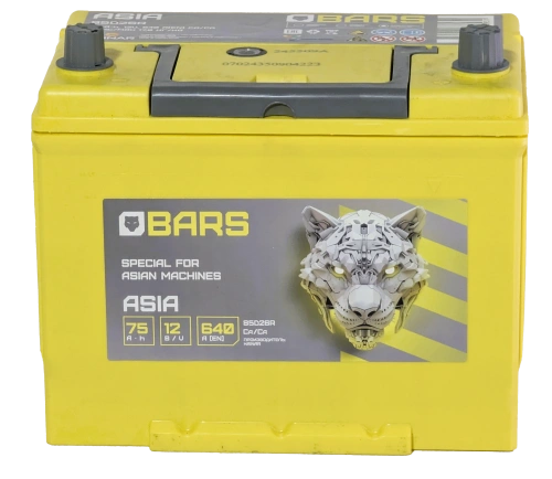 Фото Аккумулятор BARS Asia 75 Ач, 640 А, 12 v, Обратная R+ (0), JIS D26, B13