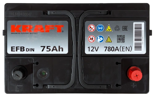 Фото Аккумулятор KRAFT EFB 75 Ач, 780 А, 12 v, Обратная R+ (0), DIN L3