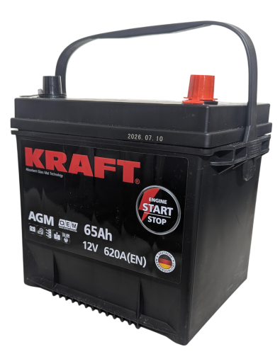 Фото Аккумулятор KRAFT AGM Asia 65 Ач, 620 А, 12 v, Обратная (R+), JIS D23