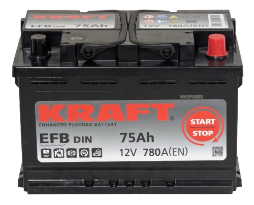 Фото Аккумулятор KRAFT EFB 75 Ач, 780 А, 12 v, Обратная R+ (0), DIN L3