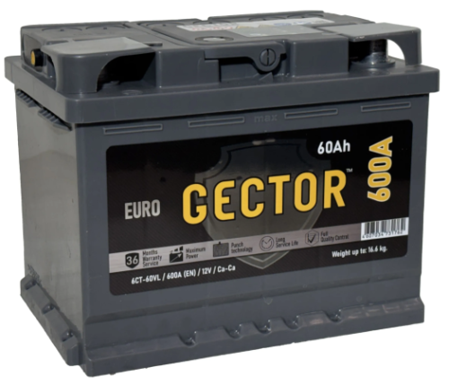 Фото Аккумулятор AKOM GECTOR 60 Ач, 600 А, 12 v, Обратная R+, DIN L2
