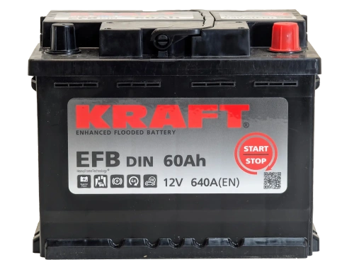 Фото Аккумулятор KRAFT EFB 60 Ач, 640 А, 12 v, Обратная R+ (0), DIN L2, B13