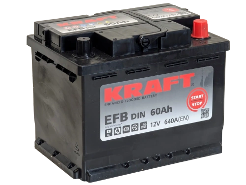 Фото Аккумулятор KRAFT EFB 60 Ач, 640 А, 12 v, Обратная R+ (0), DIN L2, B13