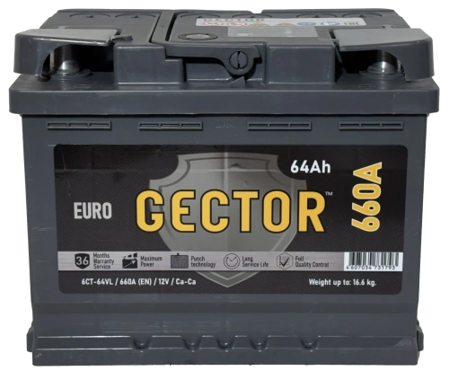 Фото Аккумулятор AKOM GECTOR 64 Ач, 660 А, 12 v, Обратная R+, DIN L2