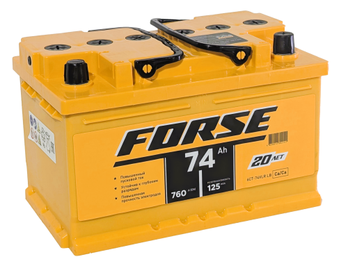Фото Аккумулятор FORSE 74 Ач низк, 760 А, 12 v, Обратная R+ (0), DIN LB3, B13