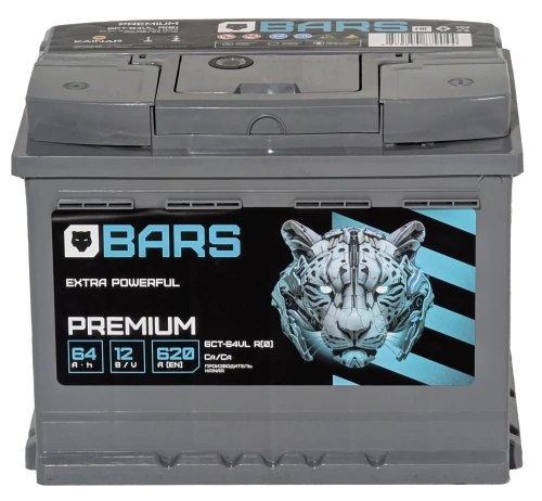 Фото Аккумулятор BARS Premium 64 Ач, 620 А, 12 v, Обратная R+ (0), DIN L2, B13