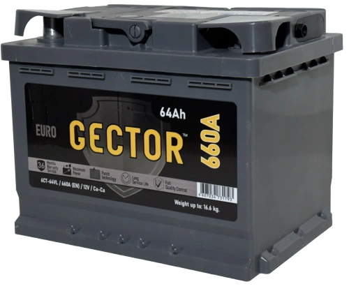 Фото Аккумулятор AKOM GECTOR 64 Ач, 660 А, 12 v, Обратная R+, DIN L2