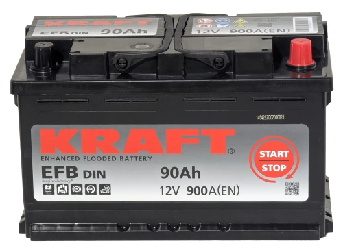 Фото Аккумулятор KRAFT EFB 90 Ач, 900 А, 12 v, Обратная R+ (0), DIN L4, B13