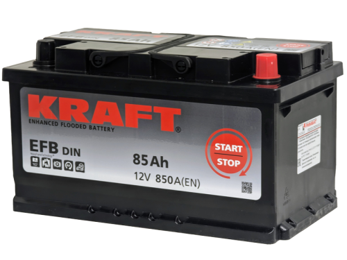 Фото Аккумулятор KRAFT EFB 85 Ач, 850 А, 12 v, Обратная R+ (0), DIN LB4, B13