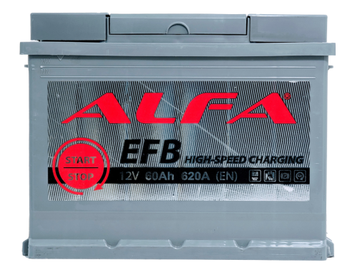 Аккумулятор ALFA EFB 60 Ач, 620 А, 12 v, Обратная R+ (0), DIN L2, B13