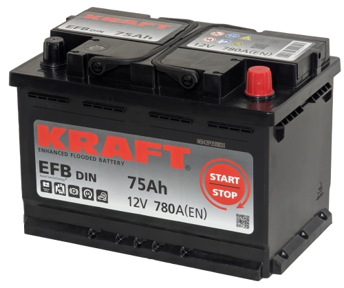 Фото Аккумулятор KRAFT EFB 75 Ач, 780 А, 12 v, Обратная R+ (0), DIN L3