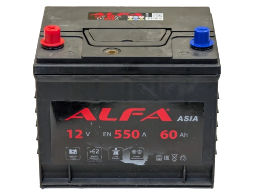 Фото Аккумулятор ALFA Asia 60 Ач, 550 А, 12 v, Прямая L+ (1), JIS D23, B07