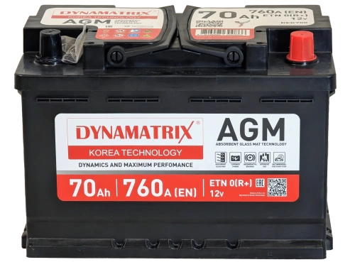 Фото Аккумулятор DYNAMATRIX AGM 70 Ач, 760 А, 12 v, Обратная R+ (0), DIN L3, B13