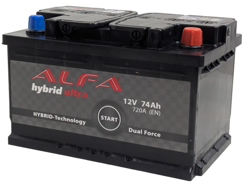 Фото Аккумулятор ALFA Hybrid 74 Ач, низк. 720 А, 12 v, Обратная R+ (0), DIN LB3, B13