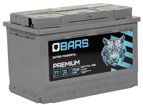 Фото Аккумулятор BARS Premium 77 Ач, 750 А, 12 v, Обратная R+ (0), DIN L3, B13