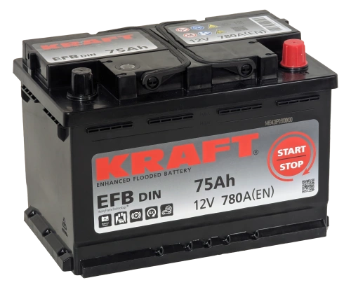 Фото Аккумулятор KRAFT EFB 75 Ач, 780 А, 12 v, Обратная R+ (0), DIN L3