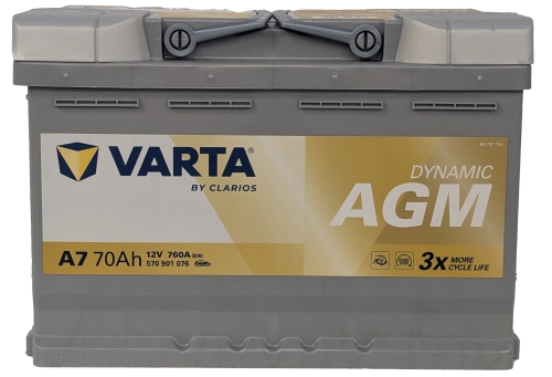 Фото Аккумулятор VARTA Start-Stop AGM 70 Ач, 760 А, 12 v, Обратная R+ (0), DIN L3, B13