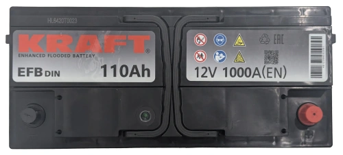 Фото Аккумулятор KRAFT EFB 110 Ач, 1000 А, 12 v, Обратная R+ (0), DIN L6