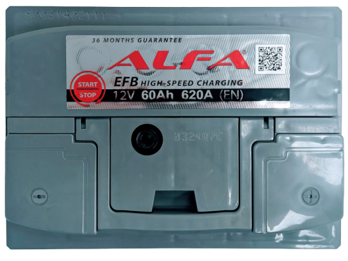 Аккумулятор ALFA EFB 60 Ач, 620 А, 12 v, Обратная R+ (0), DIN L2, B13