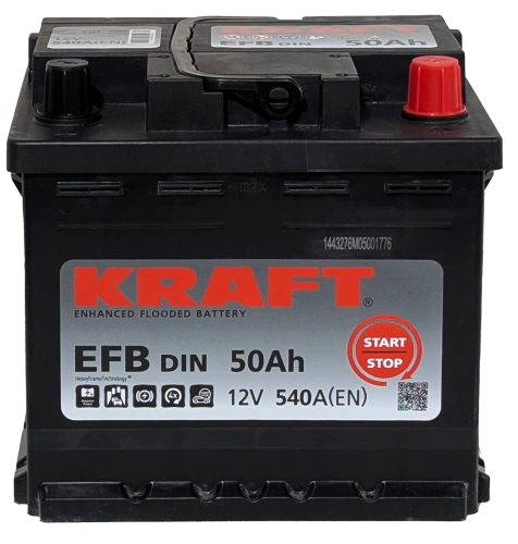 Фото Аккумулятор KRAFT EFB 50 Ач, 540 А, 12 v, Обратная R+ (0), DIN L1