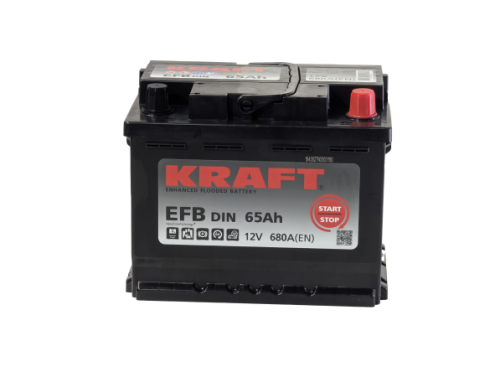 Фото Аккумулятор KRAFT EFB 65 Ач, 680 А, 12 v, Обратная R+ (0), DIN L2, B13